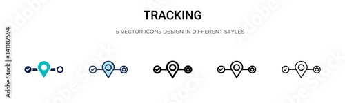 Tracking icon in filled, thin line, outline and stroke style. Vector illustration of two colored and black tracking vector icons designs can be used for mobile, ui, photo