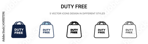 Duty free icon in filled, thin line, outline and stroke style. Vector illustration of two colored and black duty free vector icons designs can be used for mobile, ui,