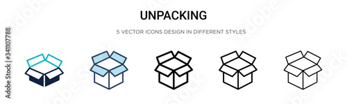 Unpacking icon in filled, thin line, outline and stroke style. Vector illustration of two colored and black unpacking vector icons designs can be used for mobile, ui,