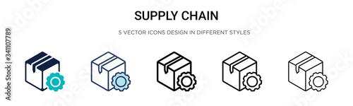 Supply chain icon in filled, thin line, outline and stroke style. Vector illustration of two colored and black supply chain vector icons designs can be used for mobile, ui,