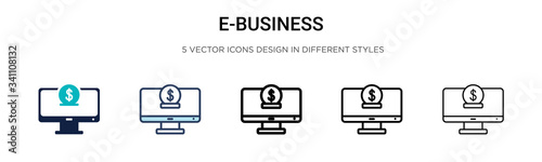 E-business icon in filled, thin line, outline and stroke style. Vector illustration of two colored and black e-business vector icons designs can be used for mobile, ui,