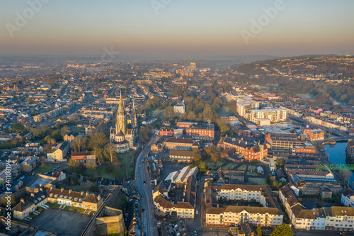 Amazing aerial view drone Cork City center Ireland Irish landmark downtown building st fin barre’s cathedral