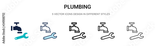 Plumbing icon in filled, thin line, outline and stroke style. Vector illustration of two colored and black plumbing vector icons designs can be used for mobile, ui,
