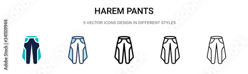 Harem pants icon in filled, thin line, outline and stroke style. Vector illustration of two colored and black harem pants vector icons designs can be used for mobile, ui,