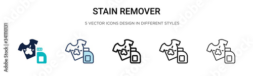 Stain remover icon in filled, thin line, outline and stroke style. Vector illustration of two colored and black stain remover vector icons designs can be used for mobile, ui,