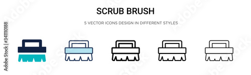 Scrub brush icon in filled, thin line, outline and stroke style. Vector illustration of two colored and black scrub brush vector icons designs can be used for mobile, ui,