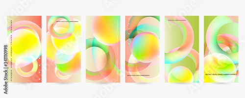 Minimal abstraction set posters layout collection with vibrant blurred gradient circles pastel summer shades. Stock illustration eps10