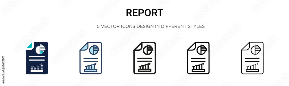 Report icon in filled, thin line, outline and stroke style. Vector illustration of two colored and black report vector icons designs can be used for mobile, ui, - obrazy, fototapety, plakaty 