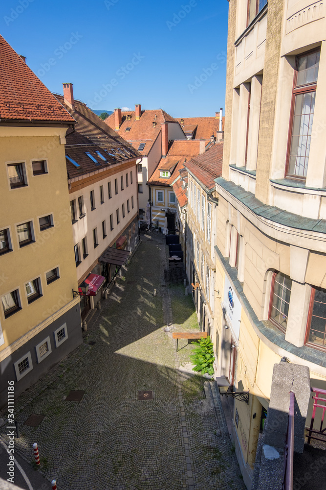 Street view in historical center of Maribor, Lower Styria, Slovenia