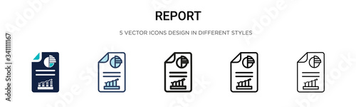 Report icon in filled, thin line, outline and stroke style. Vector illustration of two colored and black report vector icons designs can be used for mobile, ui,