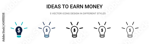 Ideas to earn money icon in filled, thin line, outline and stroke style. Vector illustration of two colored and black ideas to earn money vector icons designs can be used for mobile, ui,