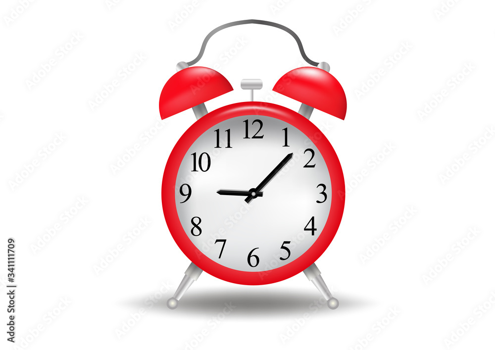 Realistic alarm clock red isolated on background. Realistic alarm clock red isolated on background.