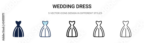 Wedding dress icon in filled, thin line, outline and stroke style. Vector illustration of two colored and black wedding dress vector icons designs can be used for mobile, ui,