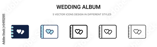 Wedding album icon in filled, thin line, outline and stroke style. Vector illustration of two colored and black wedding album vector icons designs can be used for mobile, ui,