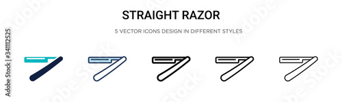 Straight razor icon in filled, thin line, outline and stroke style. Vector illustration of two colored and black straight razor vector icons designs can be used for mobile, ui,