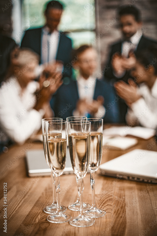 Biness Team Event, Celebrating With Champagne In Office