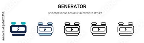 Generator icon in filled, thin line, outline and stroke style. Vector illustration of two colored and black generator vector icons designs can be used for mobile, ui,