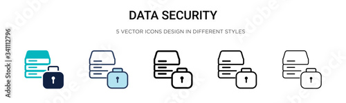 Data security icon in filled, thin line, outline and stroke style. Vector illustration of two colored and black data security vector icons designs can be used for mobile, ui,