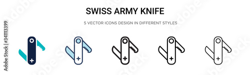 Swiss army knife icon in filled, thin line, outline and stroke style. Vector illustration of two colored and black swiss army knife vector icons designs can be used for mobile, ui,