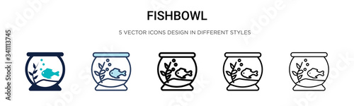 Fishbowl icon in filled, thin line, outline and stroke style. Vector illustration of two colored and black fishbowl vector icons designs can be used for mobile, ui,