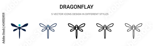 Dragonflay icon in filled, thin line, outline and stroke style. Vector illustration of two colored and black dragonflay vector icons designs can be used for mobile, ui,
