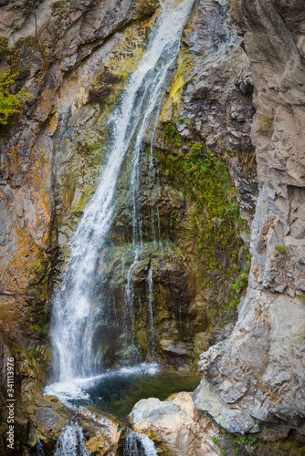 Close-up of waterfall and pool in Short's Creek Gorge at Fintry Provincial Park, BC, Canada © Amy Mitchell