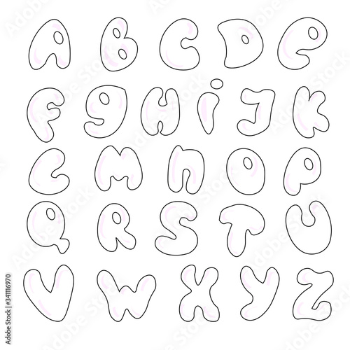 alph. rounded font for writing words. fun bright cartoon vector illustration isolated on white background