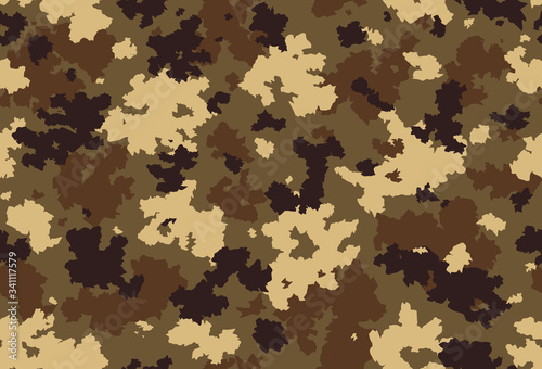 Seamless classic camouflage pattern. Camo fishing hunting vector background. Masking  yellow brown beige color military texture wallpaper. Army design for fabric print.