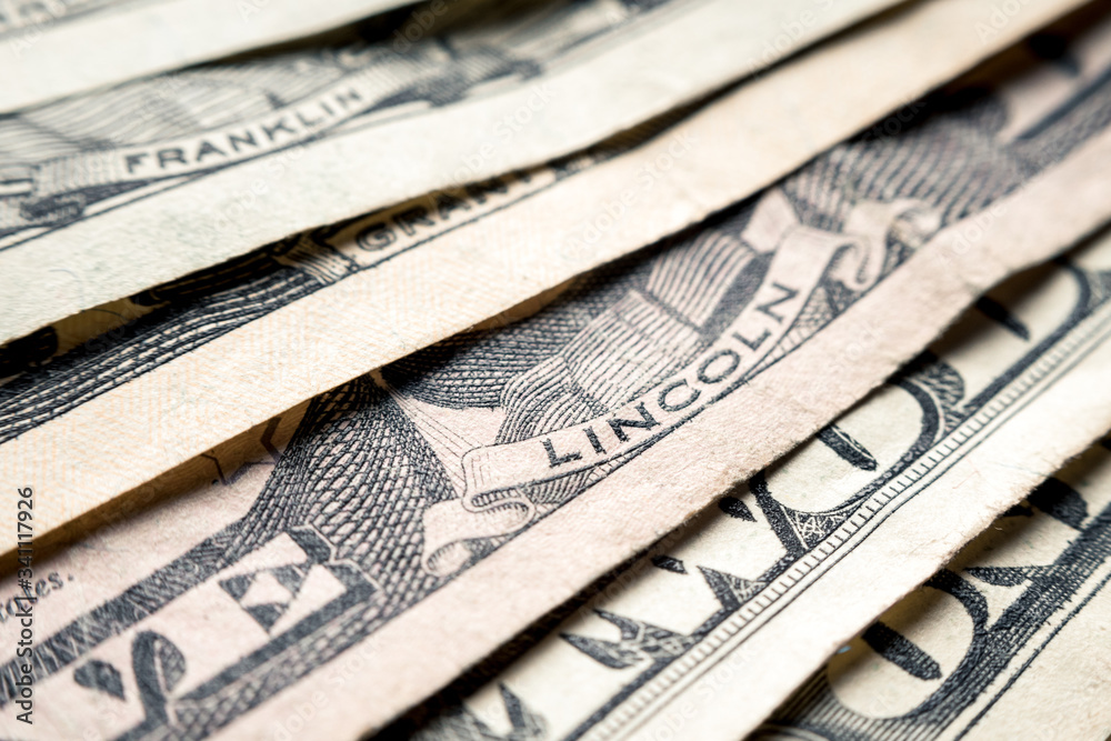 Macro shot of US dollars for the whole frame. Horizontal frame Macro shot of US dollars for the whole frame. Horizontal frame