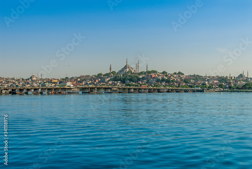 Fatih, Golden Horn, Istanbul, Turkey, 12 June 2007: Unkapani Bridge, Suleymaniye Mosque, Sultan Suleyman 1557
