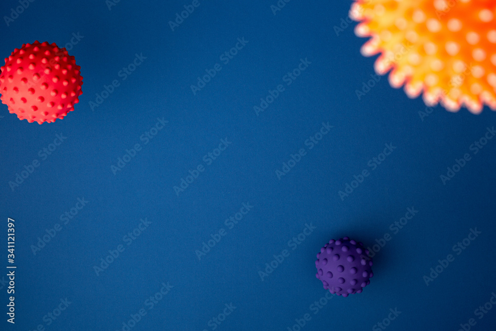 Abstract virus strain model on blue background.