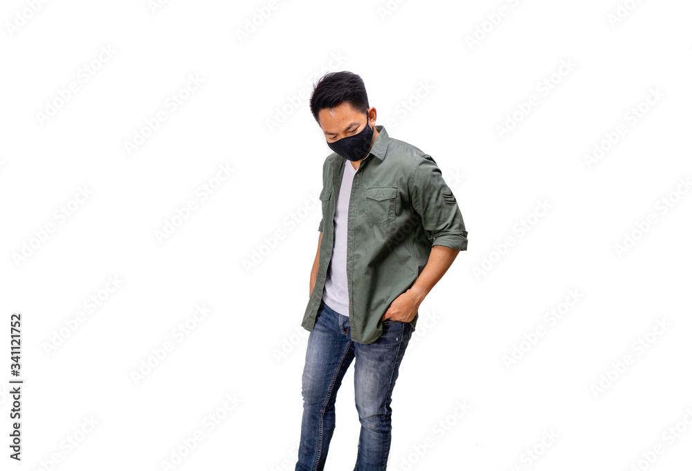 An Asian short hair man wears black mask. An Asian short hair man wears black mask.