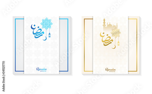 Ramadan Kareem arabic calligraphy with colorful mandala geometric and kufi calligraphy
