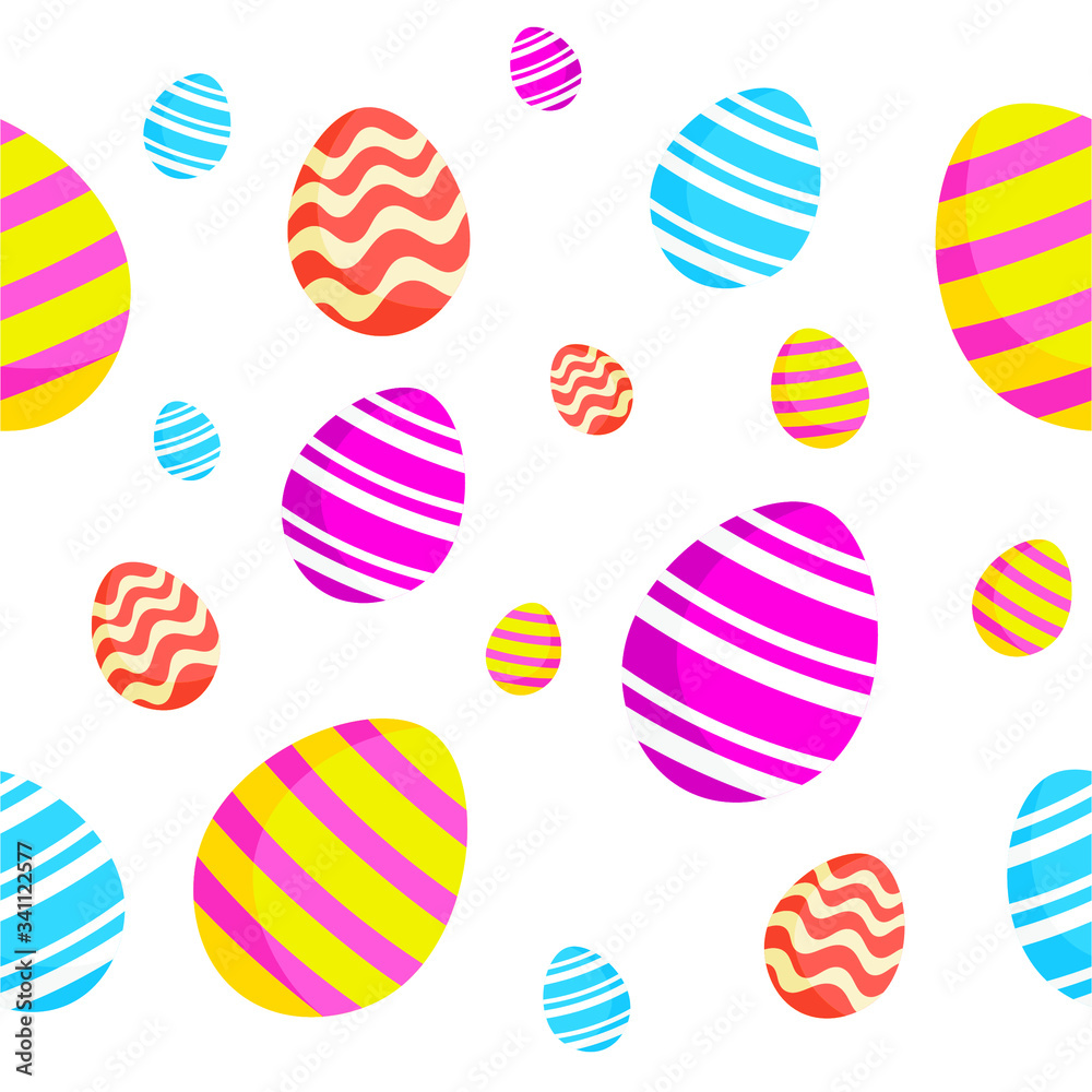 Seamless Pattern of various beautiful simple easter eggs located at different angles.