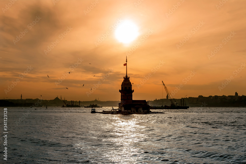Istanbul, Turkey, 18 April 2006: Sunset, Maiden's Tower