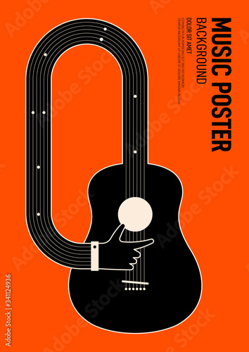 Music poster design template background decorative with guitar vintage retro style
