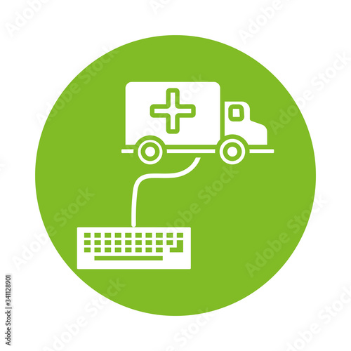 keyboard with ambulance health online silhouette gradient style