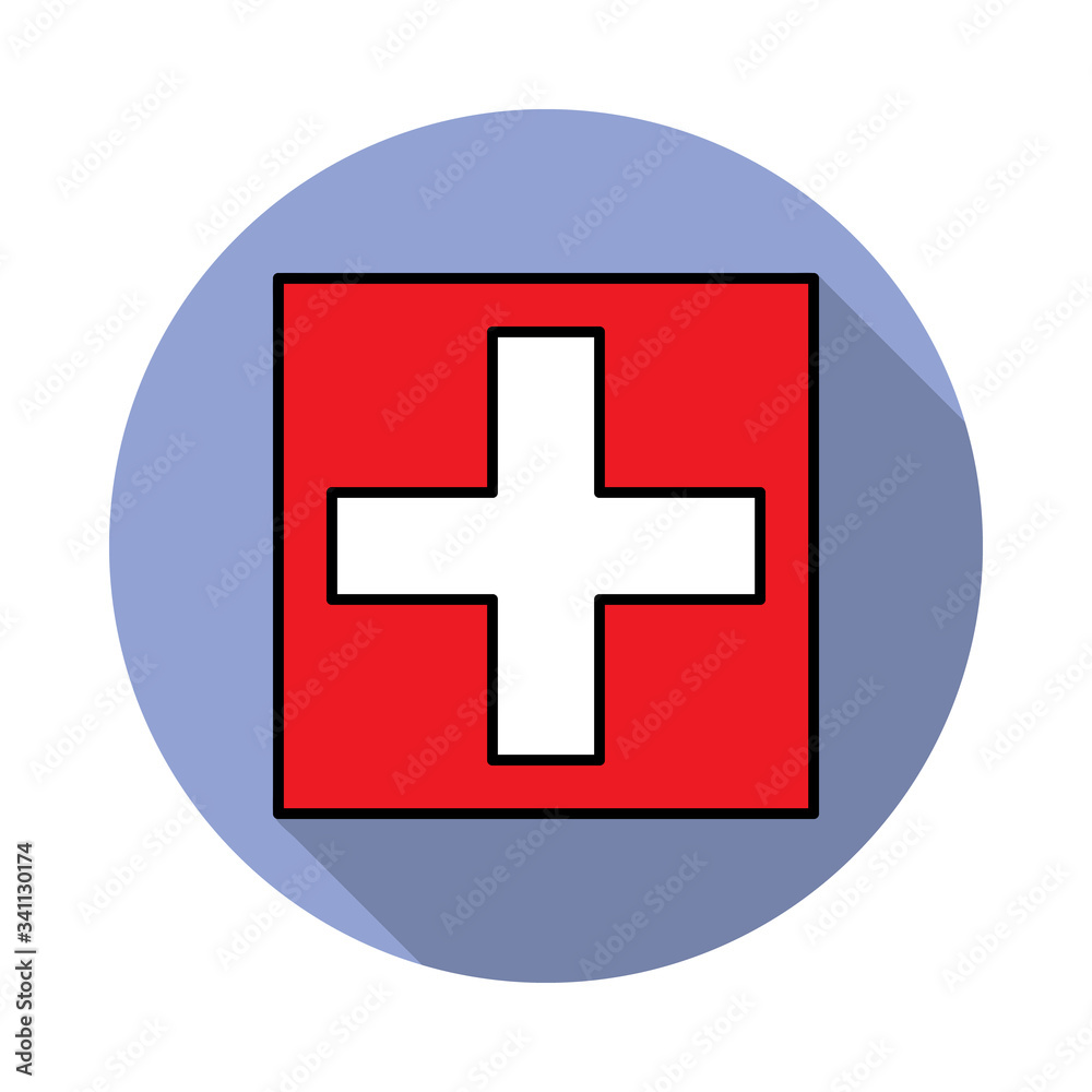 Obraz premium National flag of Switzerland in simple colors with name icon long shadow icon. Simple color vector of flags icons for ui and ux, website or mobile application