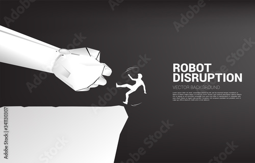 silhouette of businessman falling down from the cliff by robot hand. Concept for crisis from business disruption