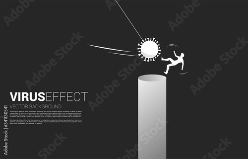 Silhouette of businessman falling down from corona virus attack. business concept of business disruption and domino effect from pandemic.