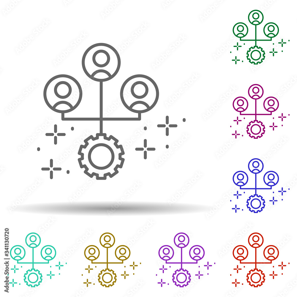 Gear people multi color icon. Simple thin line, outline vector of managment icons for ui and ux, website or mobile application Gear people multi color icon. Simple thin line, outline vector of managment icons for ui and ux, website or mobile application