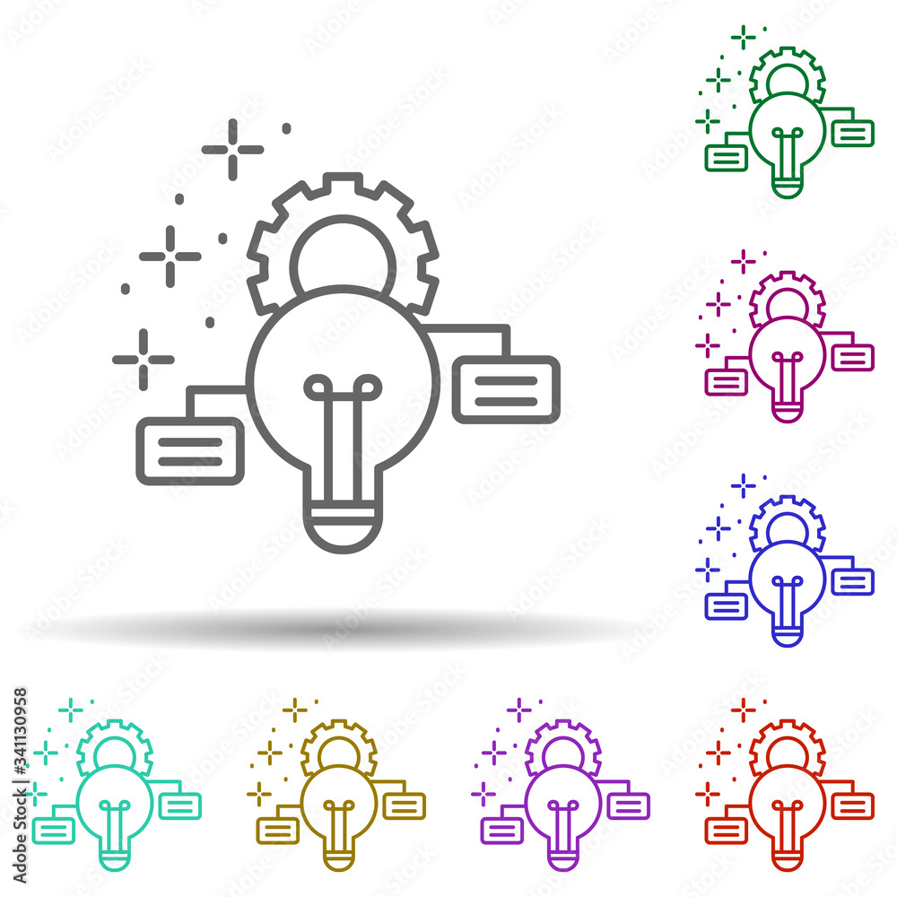 Light bulb gear multi color icon. Simple thin line, outline vector of managment icons for ui and ux, website or mobile application Light bulb gear multi color icon. Simple thin line, outline vector of managment icons for ui and ux, website or mobile application