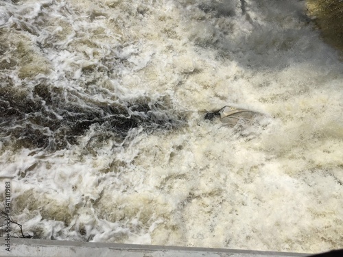 Boat Debris in torrential water rapids, Slatersville, RI, Rhode Island USA