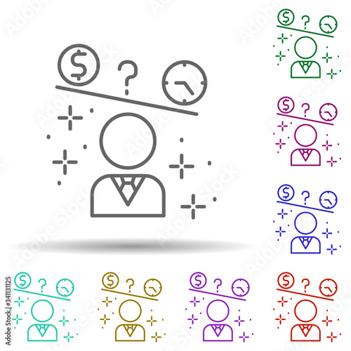Human clock dollar multi color icon. Simple thin line, outline vector of managment icons for ui and ux, website or mobile application