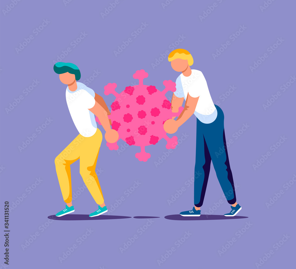 Two men is pulling a huge virus.