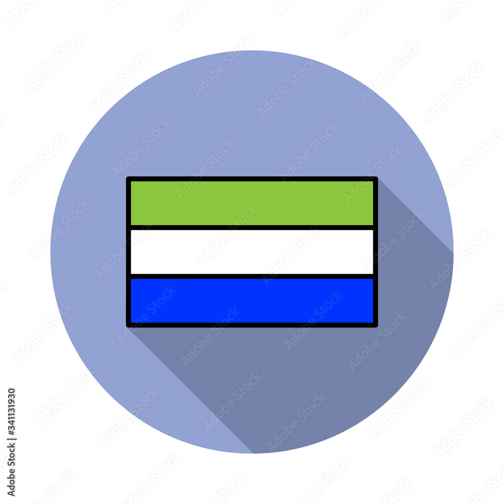 National flag of Sierra Leone in simple colors with name icon long shadow icon. Simple color vector of flags icons for ui and ux, website or mobile application National flag of Sierra Leone in simple colors with name icon long shadow icon. Simple color vector of flags icons for ui and ux, website or mobile application
