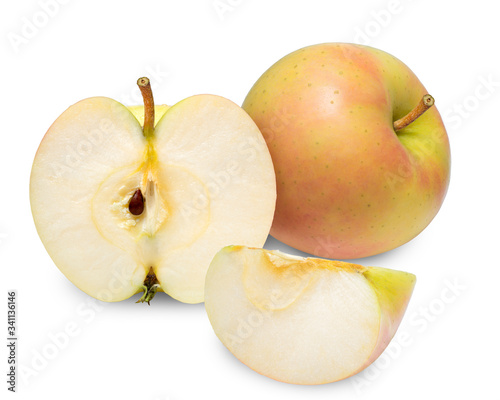 Yellow apple fruit isolated on white, Toki apple isolated on white background, deep focus image With clipping path