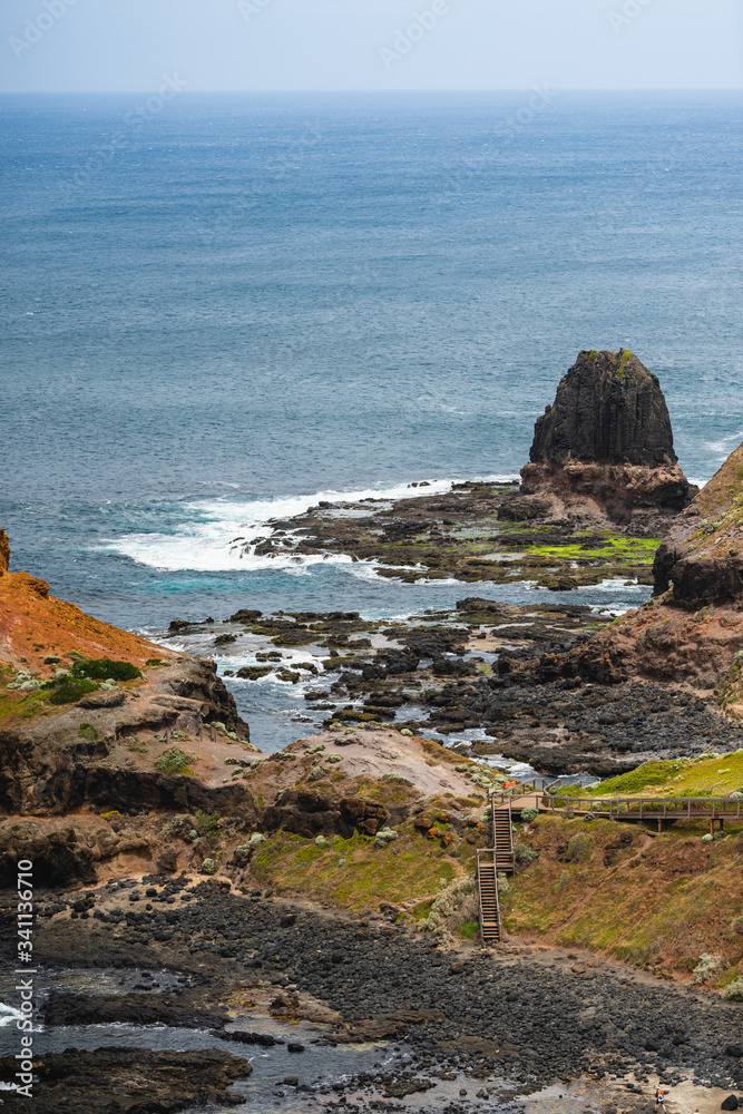 View of Pulpit rock at Cape Schanck in in Mornington Peninsula National Park, Victoria, Australia.