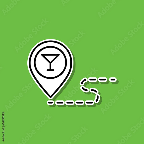 Pin on the restaurant map sticker icon. Simple thin line, outline vector of alcohol drink icons for ui and ux, website or mobile application