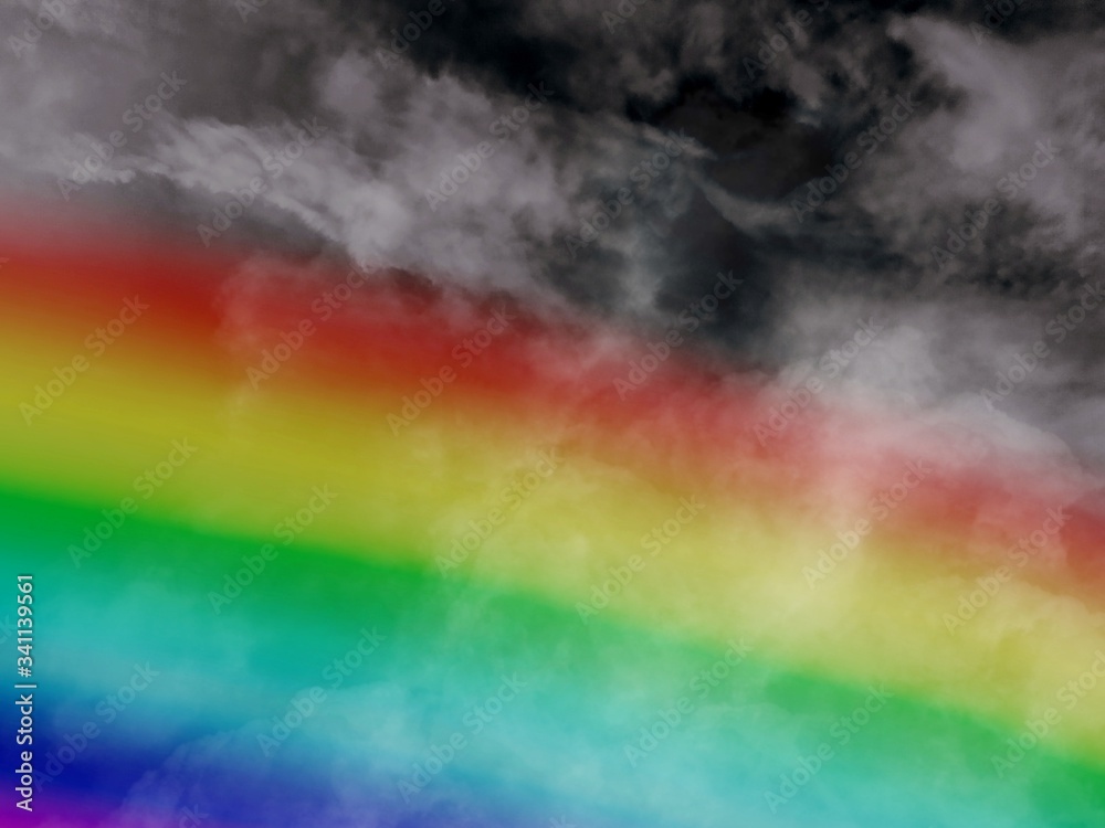 abstract rainbow background design concept in could dark sky with rainbow